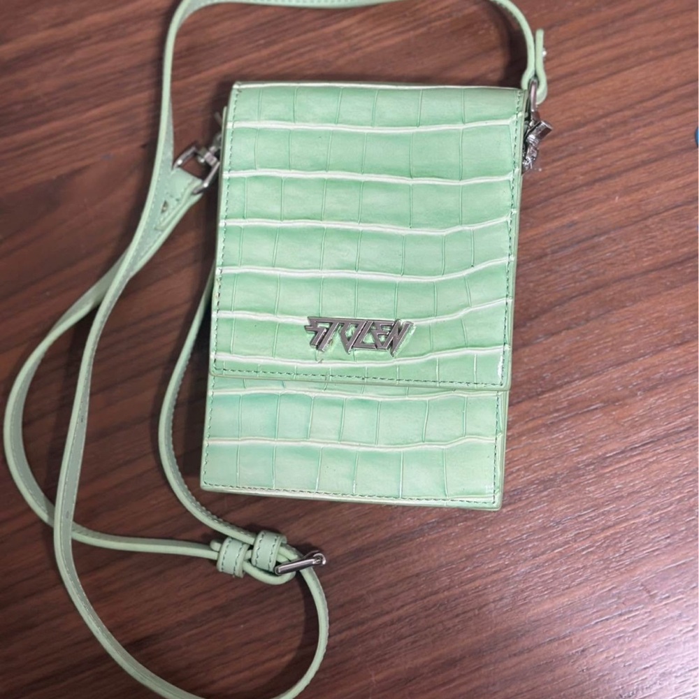 Green Croc-Embossed Crossbody Bag